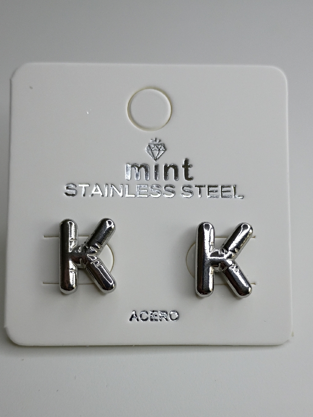 New Silver Tone 'K' Letter Stainless Steel Stud Earrings